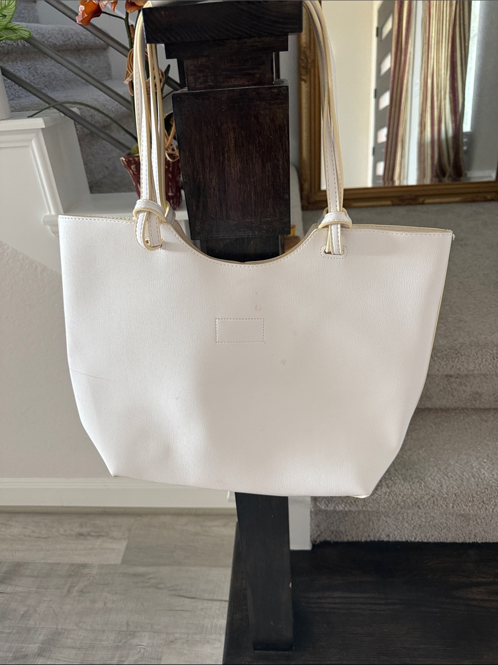Neiman Marcus Cream Leather Tote with Double Shoulder Straps